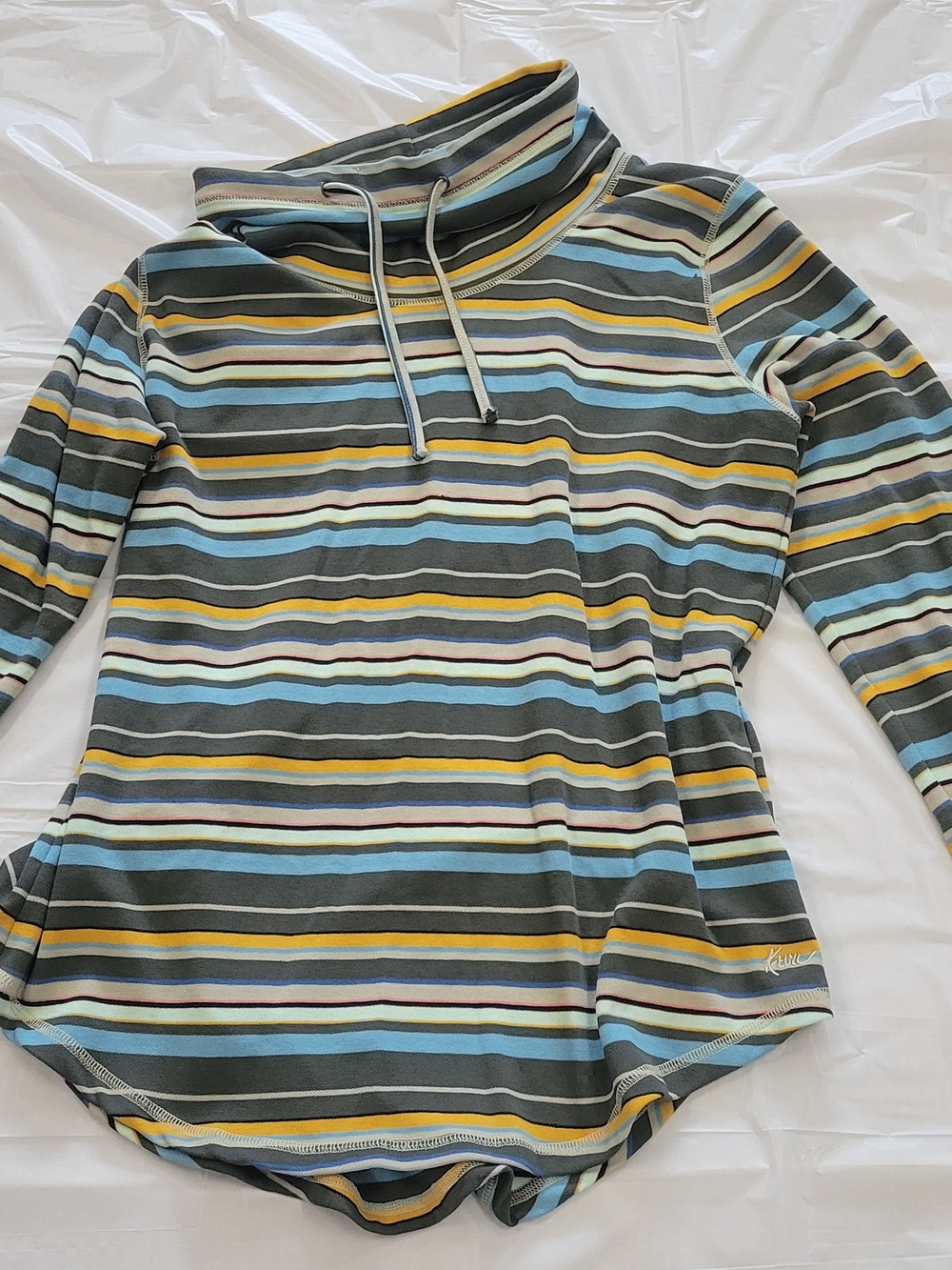 KAVU Multicolor Striped Pullover Hoodie — Gray, Yellow, Blue